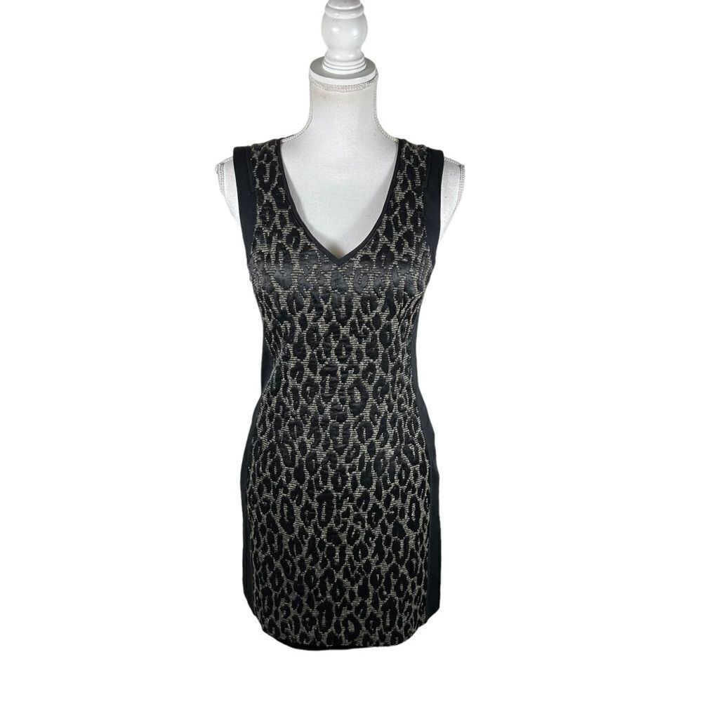 Trina Turk Black V Neck Animal Print Sleeveless Dress